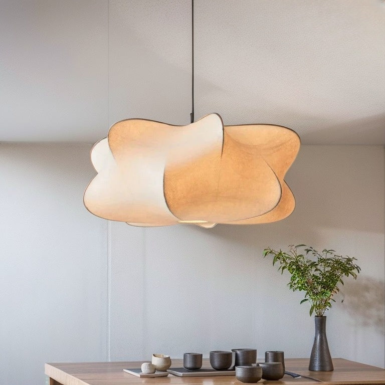 Silk Pendant Lamp – Japanese Style – Light Pink or White – Warm White Light – Living Room & Bedroom – Modern Pendant Lighting with Natural Look | Sansoti