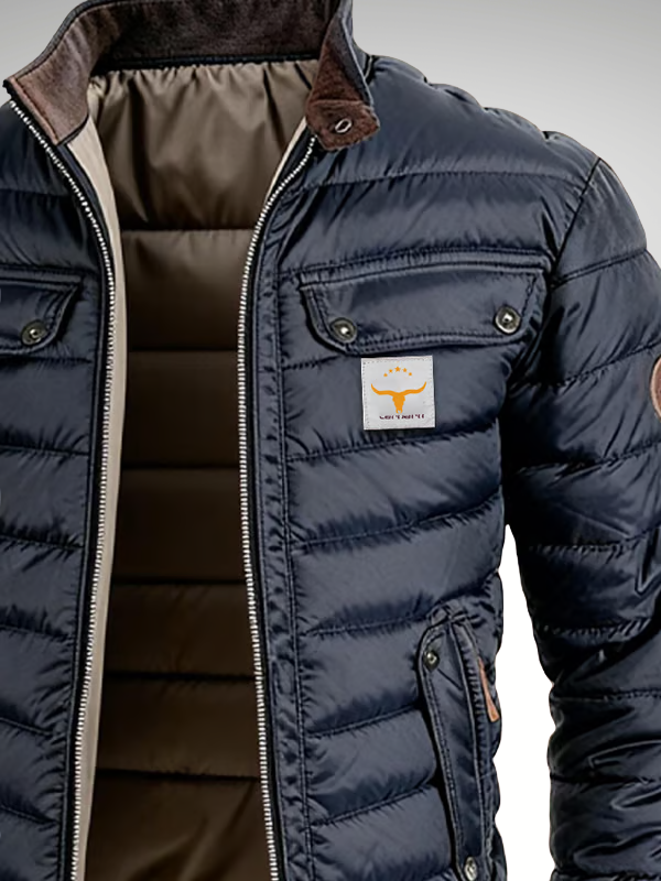 Lined Men's Work Jacket Quilted Down Jacket Corduroy Collar Navy Blue Ribbed Fabric Outdoor Clothing Winter Jacket | Sansoti