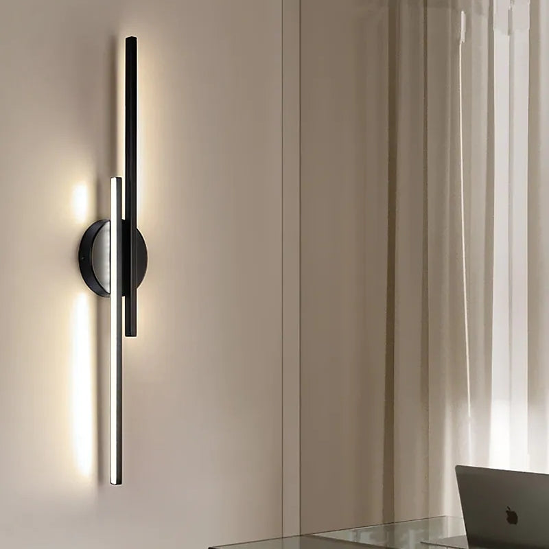 LED Wandlamp Dubbele Lijn 55cm Metaal Zwart Wit Slaapkamer Woonkamer Modern Geometrisch Design Verlichting | Sansoti