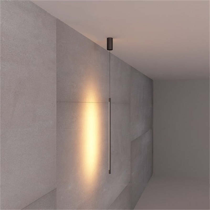 Minimalistische Hängeleuchte aus schwarzem Metall und Acryl mit LED-Leiste für Schlafzimmer und Wohnzimmer, moderne Beleuchtung | Sansoti