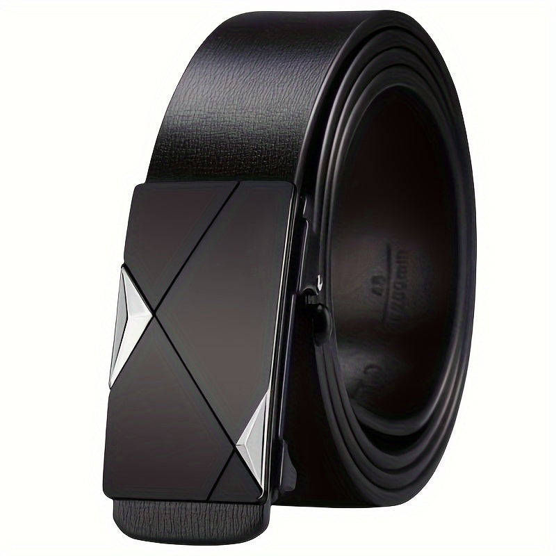 Automatic Leather Belt for Men – Adjustable Full-Grain Cowhide Belt with Ratchet Buckle Black Brown Silver | Sansoti