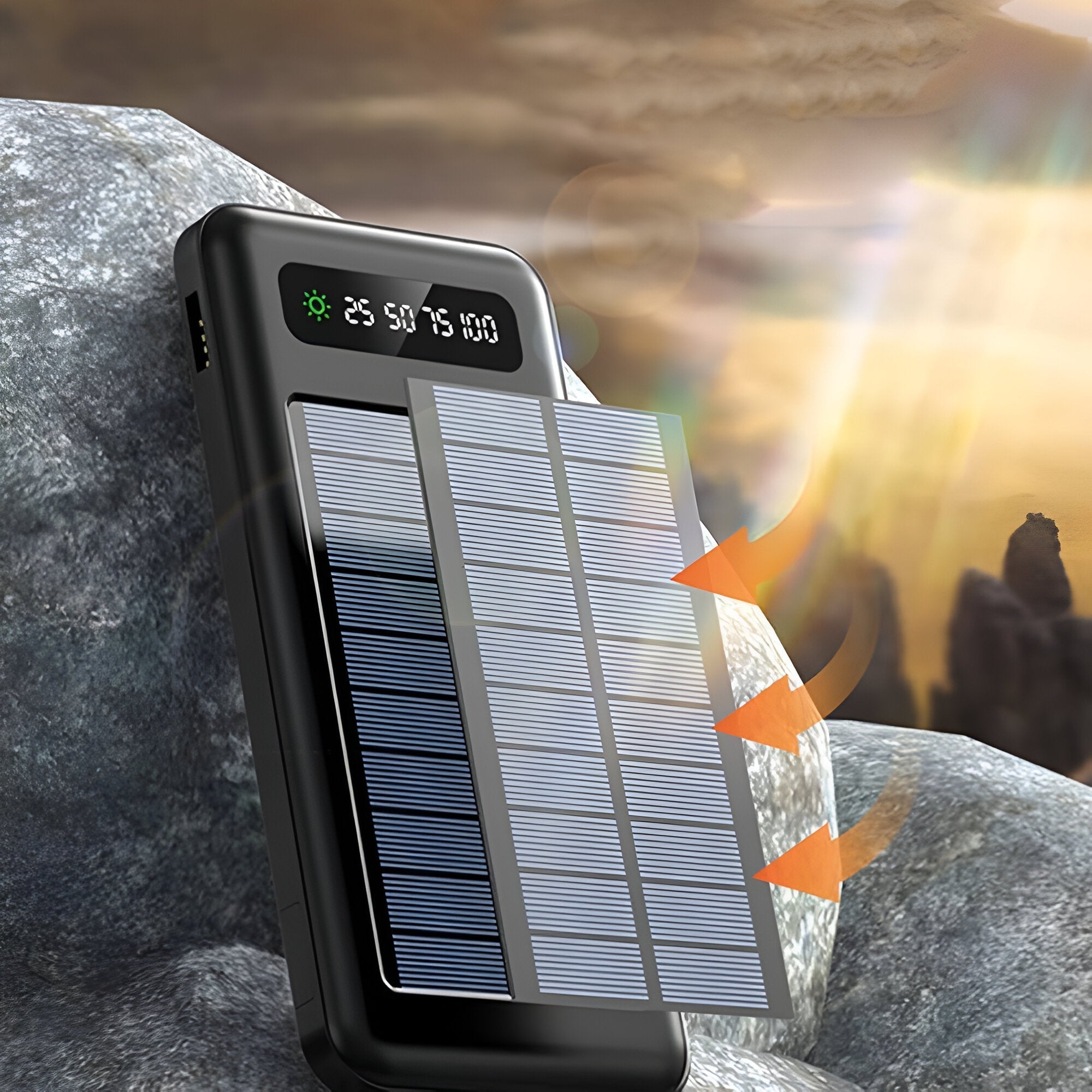 Draagbare Zonne-Energiebank 20.000mAh Externe Accu met LED-Display voor Smartphones Tablets Camping Reis Outdoor Opladen USB | Sansoti