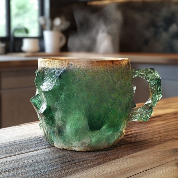 Kristalmok met Natuursteen Effect – Handgemaakte Mok Geïnspireerd op Edelstenen – 200ml Keramiek voor Thee, Koffie of Wijn | Sansoti