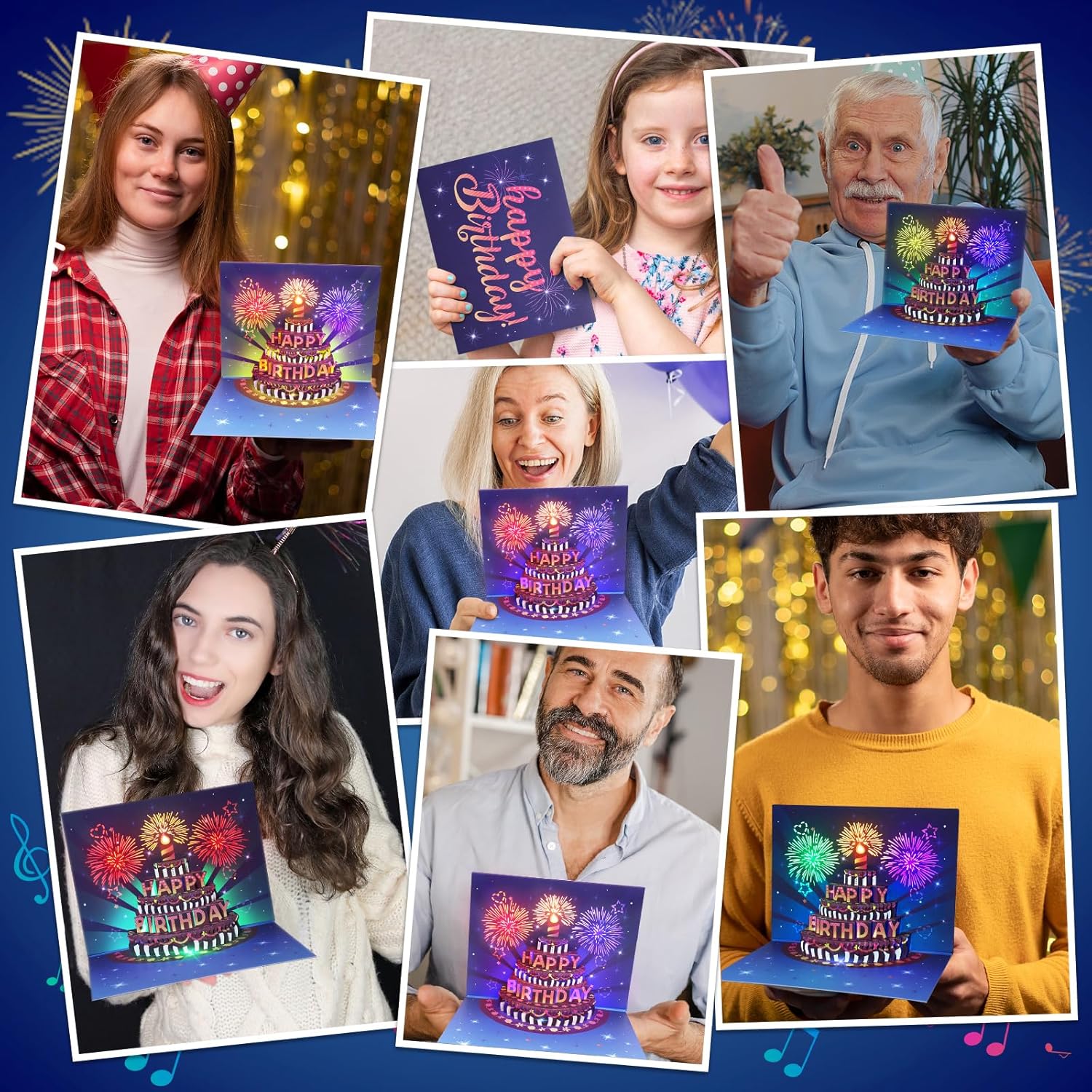 3D Pop-Up Verjaardagskaart met Licht Geluid Vuurwerk Taart Design Muziek Envelop Interactief Feestelijk | Sansoti