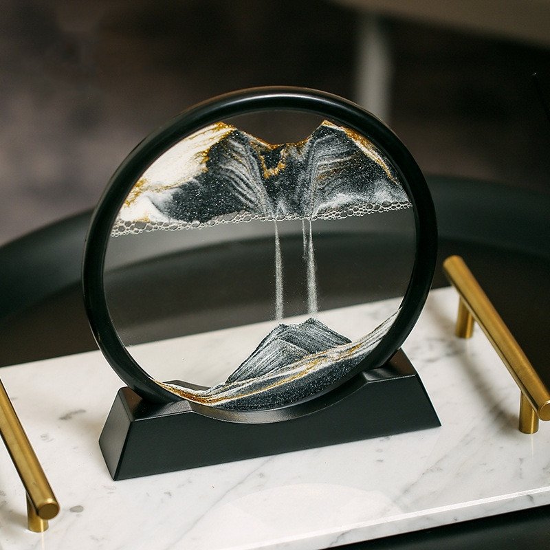 3D Zandkunst Schilderij met Stromend Zandeffect – Decoratief Glazen Kunstobject – Bewegende Zandpatronen in Glas – Rustgevende Bureaudecoratie | Sansoti