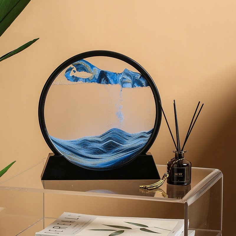 3D Zandkunst Schilderij met Stromend Zandeffect – Decoratief Glazen Kunstobject – Bewegende Zandpatronen in Glas – Rustgevende Bureaudecoratie | Sansoti