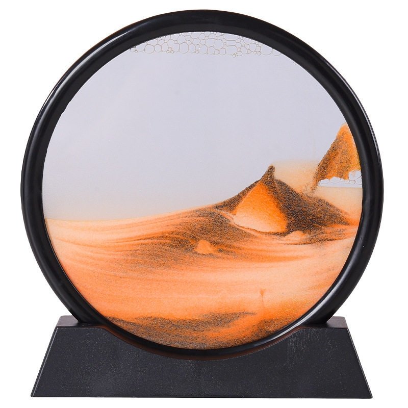 3D Zandkunst Schilderij met Stromend Zandeffect – Decoratief Glazen Kunstobject – Bewegende Zandpatronen in Glas – Rustgevende Bureaudecoratie | Sansoti