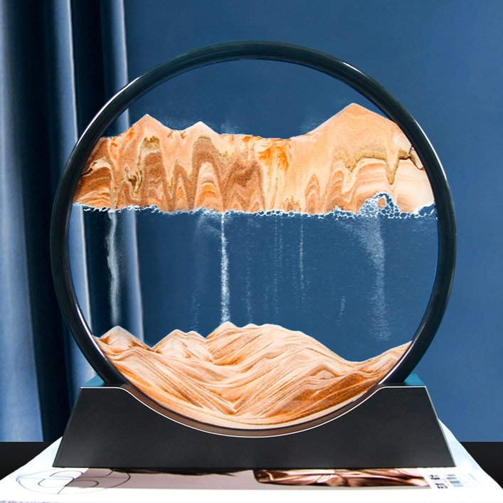 3D Zandkunst Schilderij met Stromend Zandeffect – Decoratief Glazen Kunstobject – Bewegende Zandpatronen in Glas – Rustgevende Bureaudecoratie | Sansoti