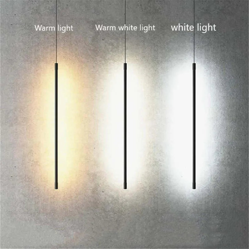 Suspension minimaliste linéaire, lampe de chevet en métal noir à lumière chaude pour chambre, cuisine et salon | Sansoti