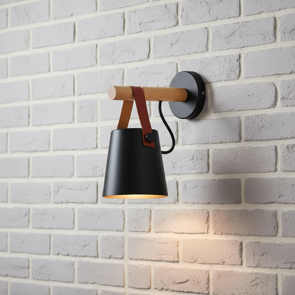 Scandinavische Wandlamp Hout voor Slaapkamer – Minimalistisch Natuurhout Lichtpunt Wit of Zwart | Sansoti