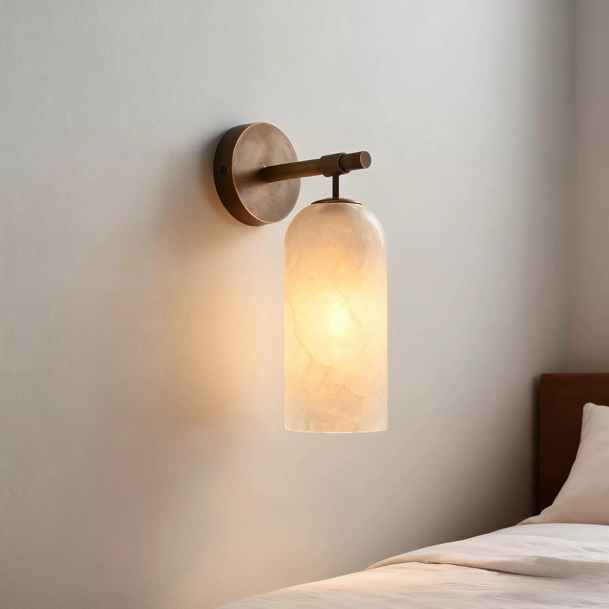 Albast Wandlamp Cilindervorm Minimalistisch Gouden Armatuur Warme Gloed Verlichting | Sansoti