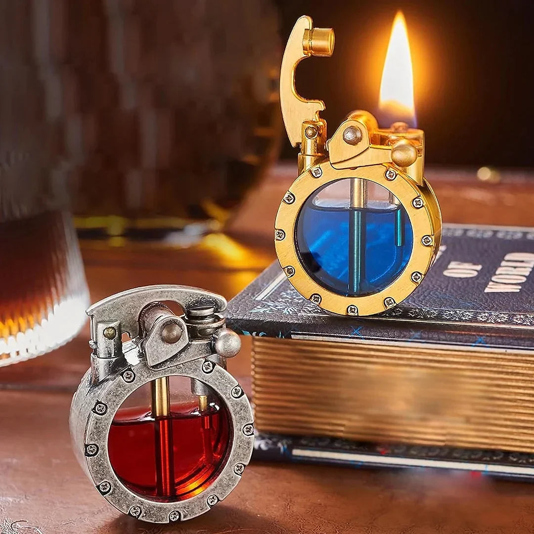 Retro Lighter with Transparent Tank & Toggle Switch | Refillable Gasoline Design, Classic Vintage Gift | Sansoti