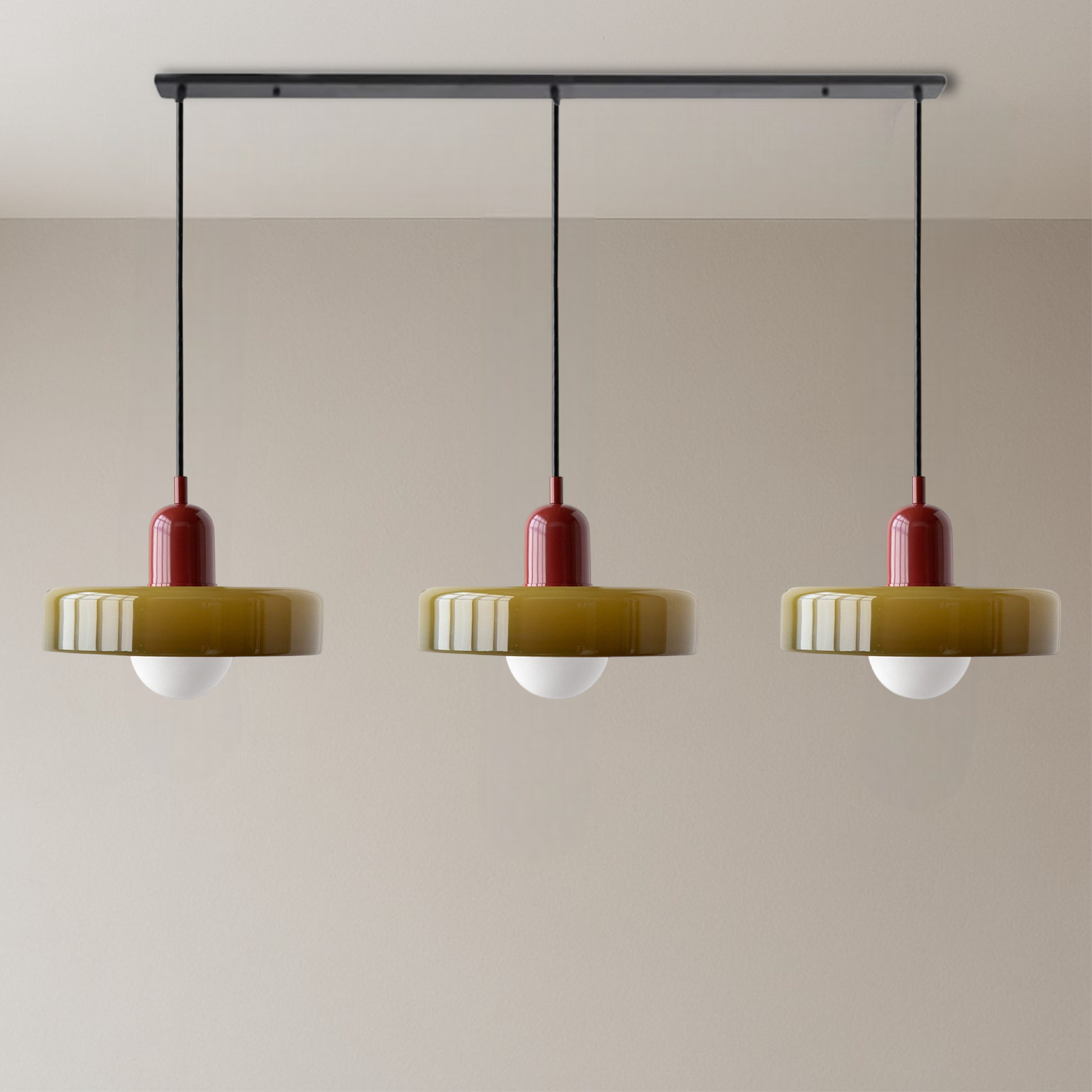3-kops Bauhaus hanglamp glas G9 warm wit eetkamer verlichting modern design plafondlamp gekleurd glas | Sansoti