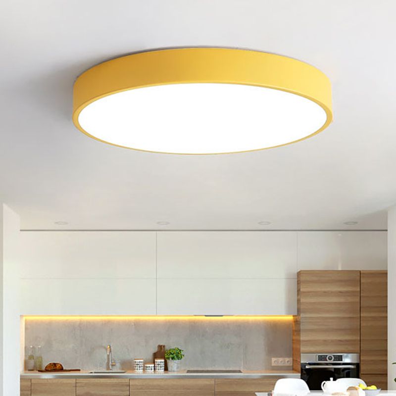Round LED Ceiling Light Metal Acrylic Yellow Blue Green Pink Gray Living Room Bedroom Children's Room Modern | Sansoti