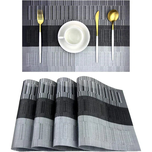 Placemats Set 4 Stuks PVC 30x45cm Bruin Zwart Hittebestendig Wasbaar Eettafel Tafelmat Geweven Antislip | Sansoti