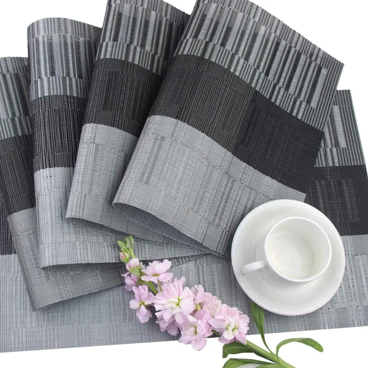 Premium Placemat Set van 4 Stuks | Geweven PVC Tafelmat met Hittebestendige en Waterafstotende Eigenschappen | Onderhoudsvriendelijk en Wasbaar | Sansoti