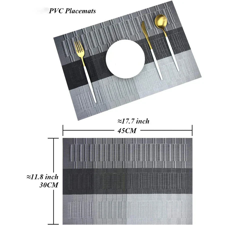 Placemats Set 4 Stuks PVC 30x45cm Bruin Zwart Hittebestendig Wasbaar Eettafel Tafelmat Geweven Antislip | Sansoti