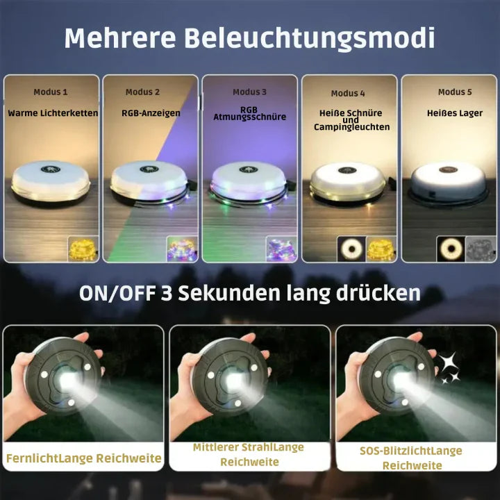 4-in-1 Campinglamp LED RGB Lichtslinger 10m 2000mAh Powerbank IPX4 Tentlamp Zaklamp Buitenlamp Festival Tuin Oplaadbaar | Sansoti