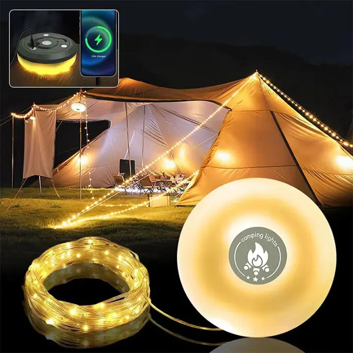 4-in-1 Multifunctionele Campinglamp USB Oplaadbaar met RGB Lichtslinger en Powerbank Functie Magnetisch | Sansoti