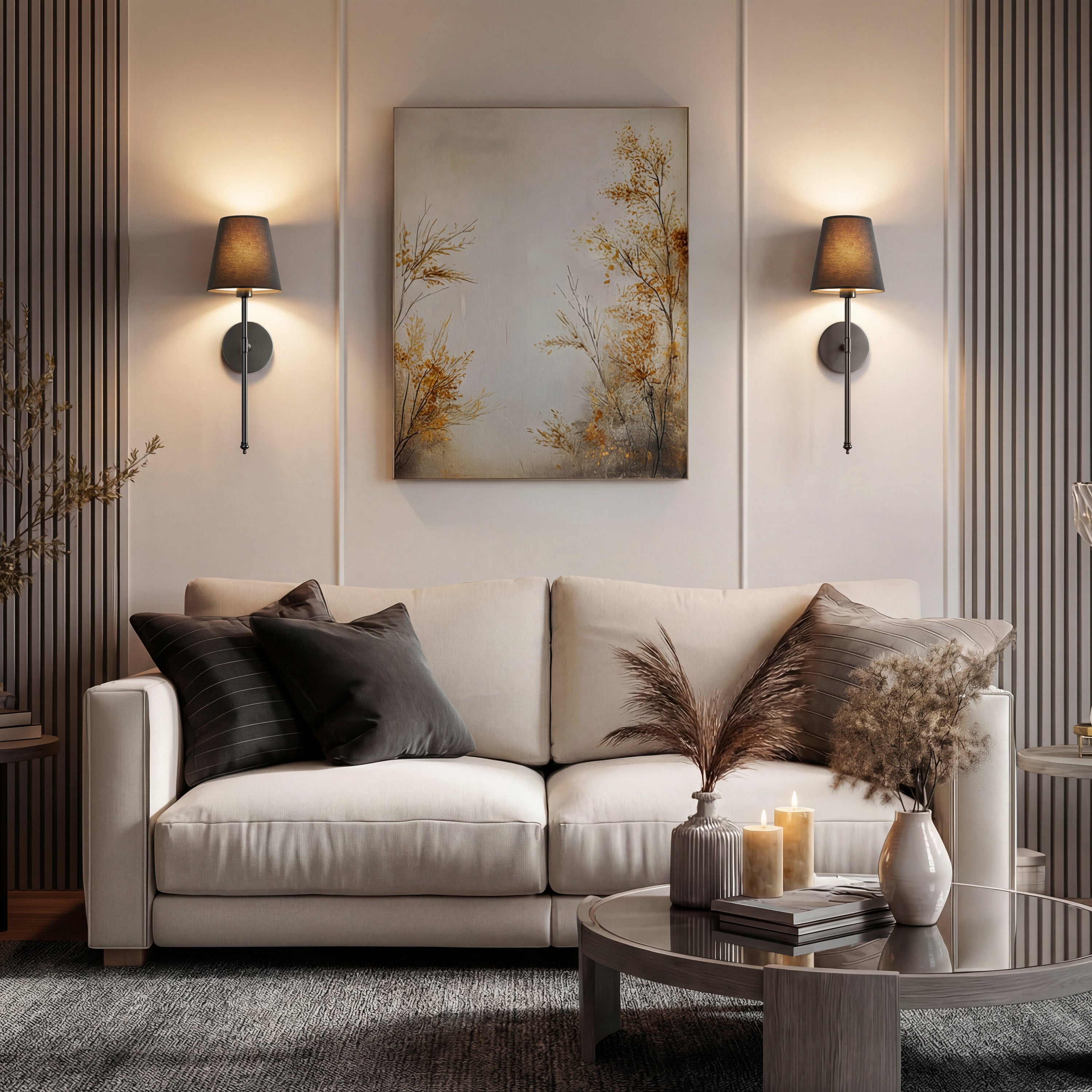 Applique murale Or Abat-jour noir Set de 2 Sans fil Télécommande Dimmable RGB Chambre Salon | Restfield
