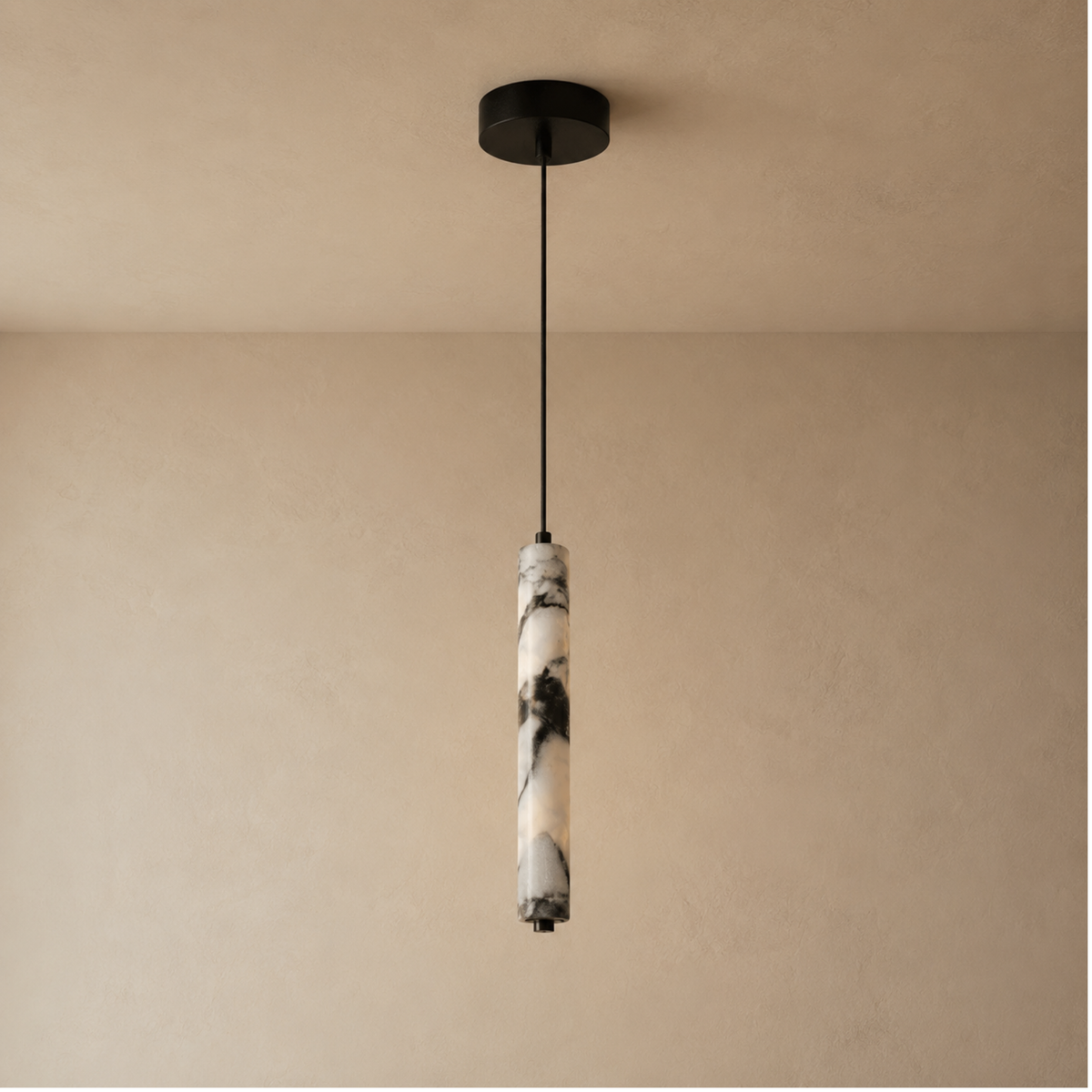 Cilindervormige Hanglamp Natuursteen Zwart Bruin Sfeerlicht voor Eetkamer Slaapkamer Studeerkamer Woonkamer | Sansoti