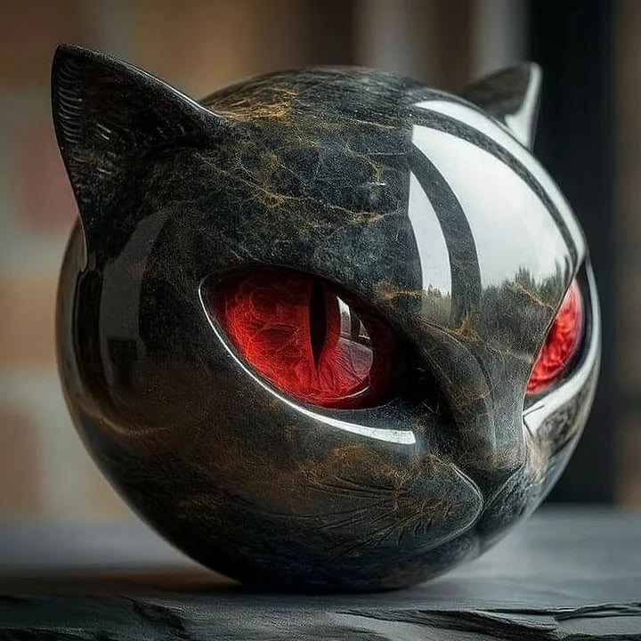 Decoratieve Kattenkop Sculptuur – Glanzende Afwerking met Hypnotiserende Ogen | Sansoti