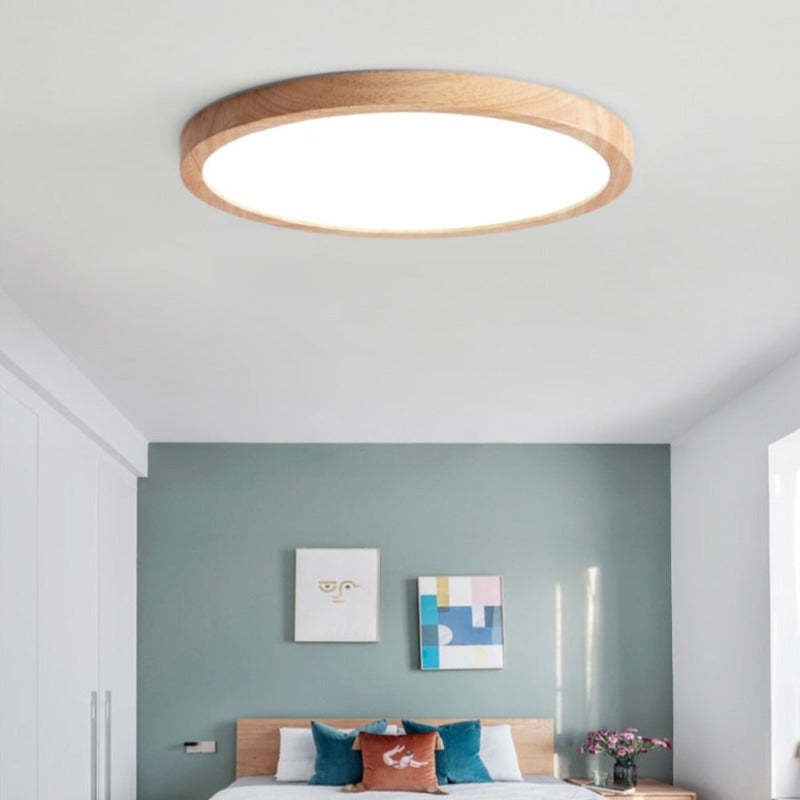 Round Wooden Ceiling Light LED Dimmable Modern Scandinavian Design for Living Room Bedroom Study | Sansoti