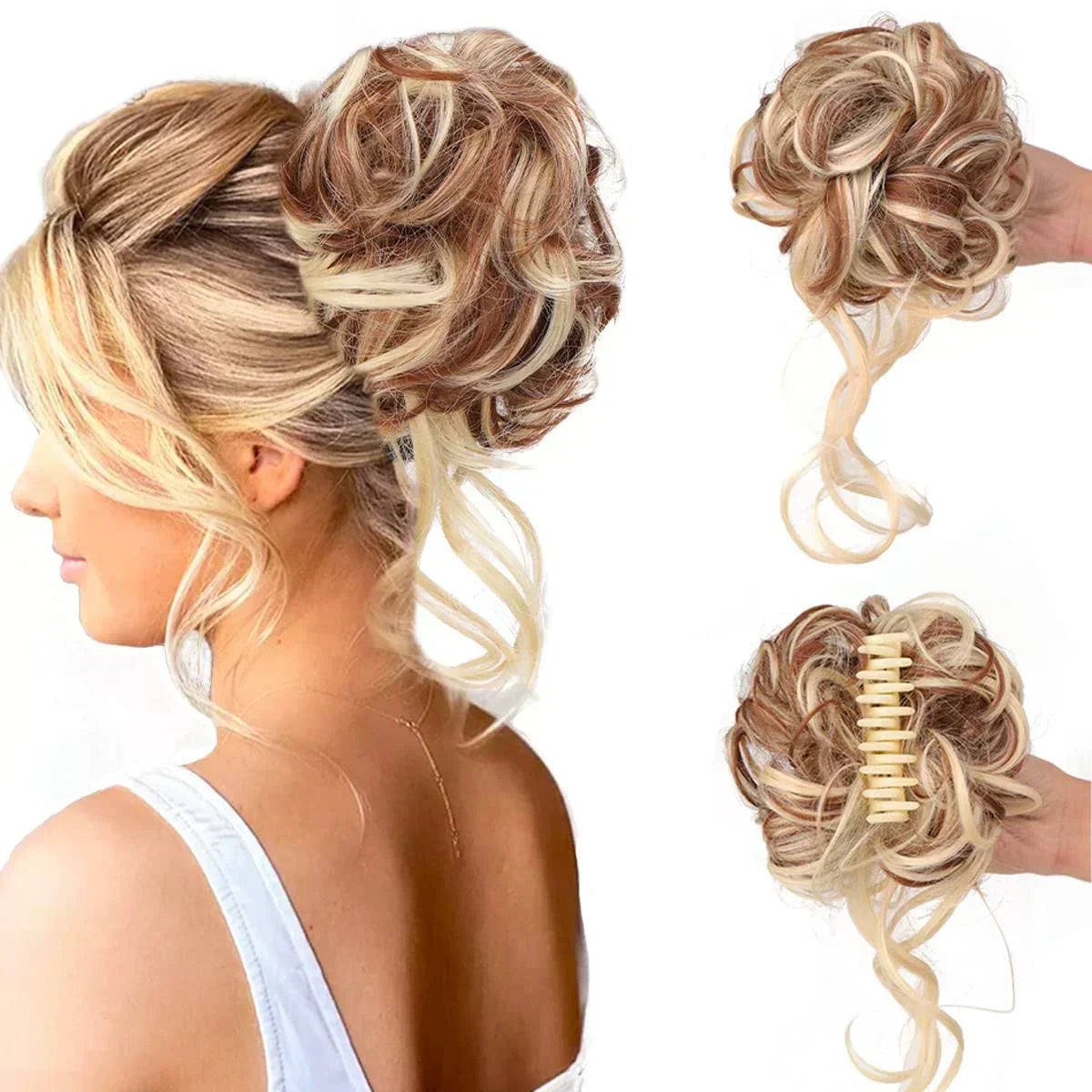 Haarknot met Krullen – Synthetisch Haar – Clip-On Knot – Volumineus – Verschillende Kleuren | Sansoti