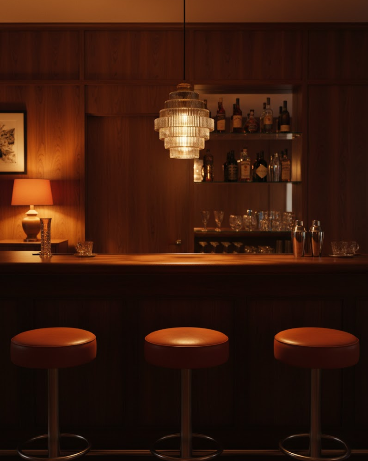 Moderne trapsgewijze glazen hanglamp met gouden detail voor eetkamer en woonkamer – luxe design verlichting | Sansoti