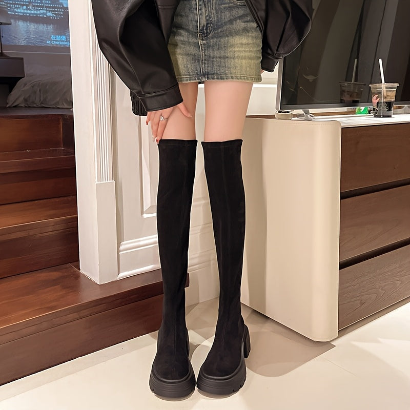 Women's Over-the-Knee Boots High Heel Winter Round Toe Leather Suede Classic Elegant Warm Comfortable Long Shaft | Sansoti