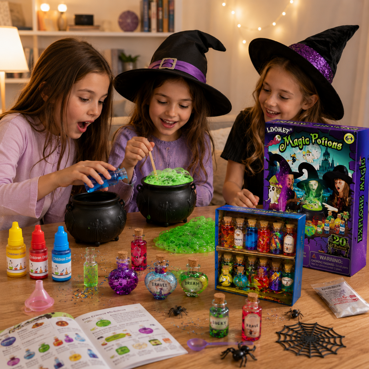 DIY Potions Lab for Children with 20 Bottles, Crystal Wands, Glow Stones, and Magical Toys | Sansoti