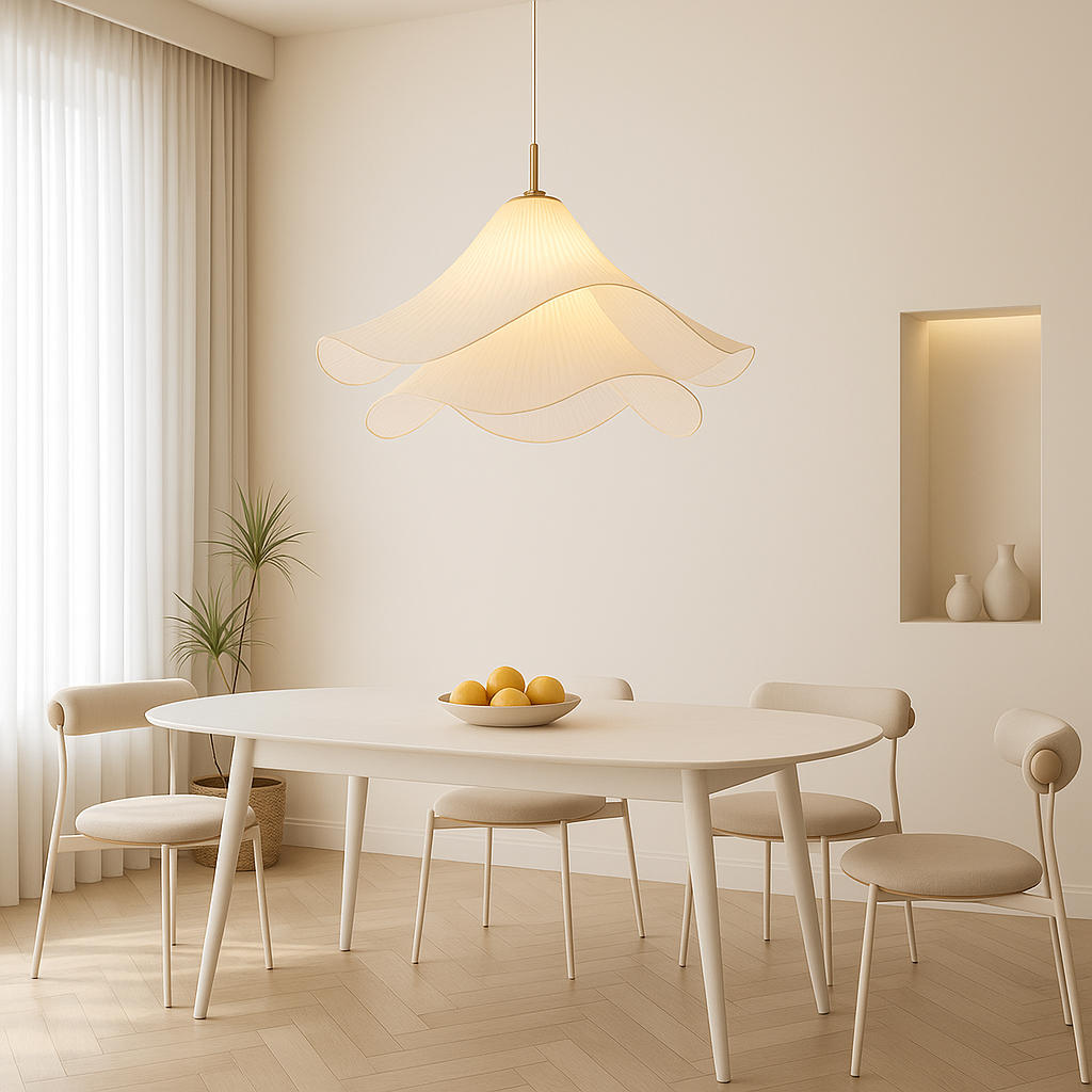 Etherule Blumen-Hängeleuchte Stoff Metall Beige Esszimmer Hängeleuchte Geschichtetes Design Stimmungslicht Moderne Hängeleuchte | Restfield
