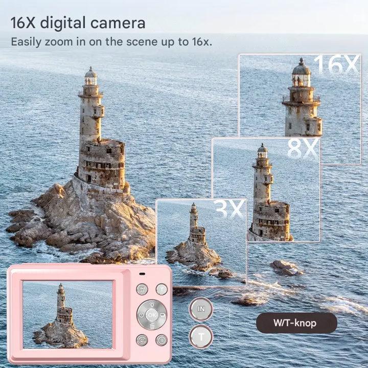 Compacte Digitale Camera Vintage Stijl 1080p Video 32GB SD-Kaart Inclusief Reisfotografie Vlogging Vakantie | Sansoti