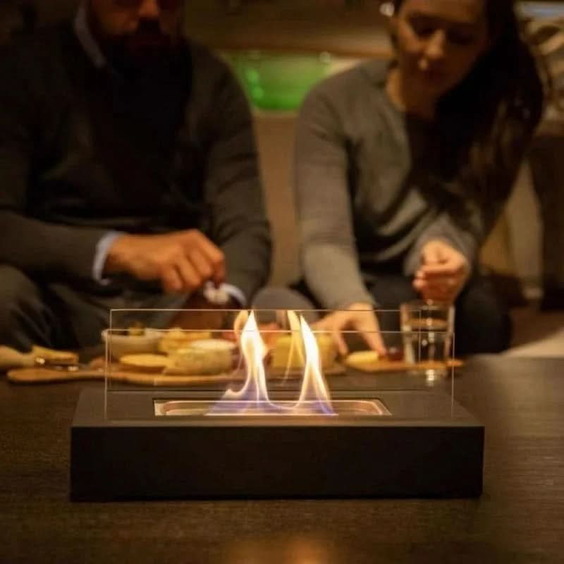 Bioethanol Tafelkachel Draagbaar Gehard Glas & Staal Design voor Binnen & Buiten Rookvrij Sfeerverlichting | Sansoti