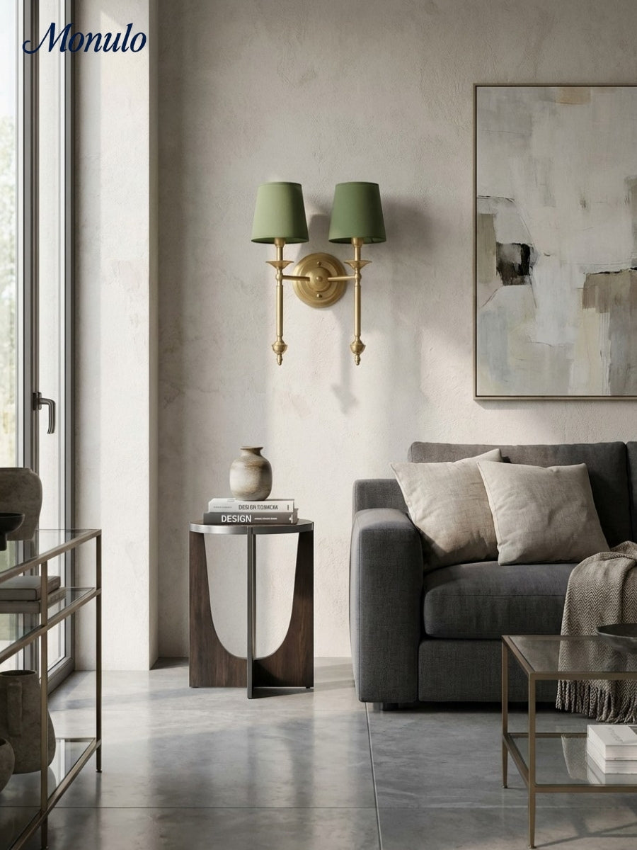 Stoffen Wandlamp met Vintage Koperen Afwerking – Sfeervolle Verlichting voor Hal, Slaapkamer en Woonkamer | Sansoti
