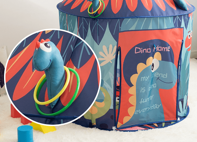 Tente de jeu pour enfants tipi dinosaure bleu marine en polyester 120 cm, maison de jeu pliable pour intérieur et extérieur, chambre d’enfant | Sansoti