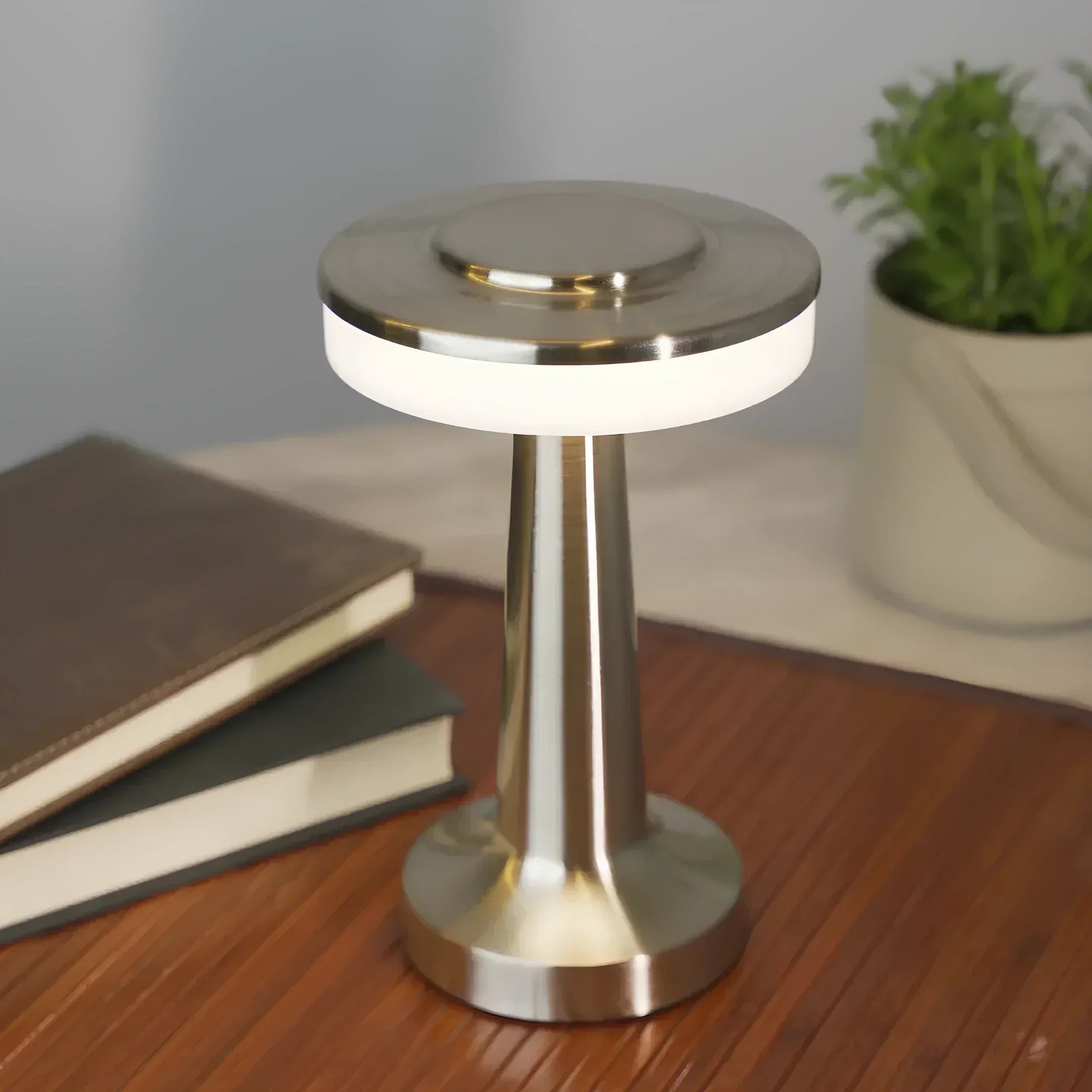 Tafellamp Draadloos Oplaadbaar Dimbaar Metaal LED 3 Lichtkleuren USB-C Goud Zilver Zwart Retro Restaurant Bar Nachtkastje Sfeerlamp Draagbaar | Sansoti