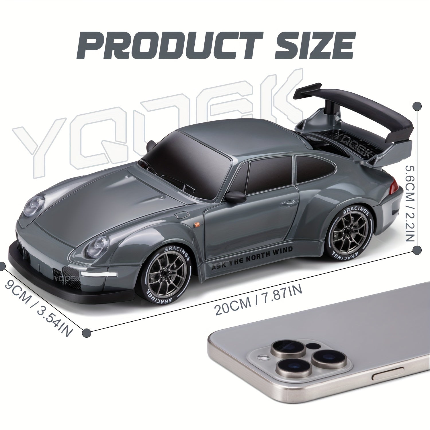 RC drift auto 1:24 4WD grijs met verlichte wielen afstandsbediening extra banden driftauto speelgoed auto usb oplaadbaar | Sansoti