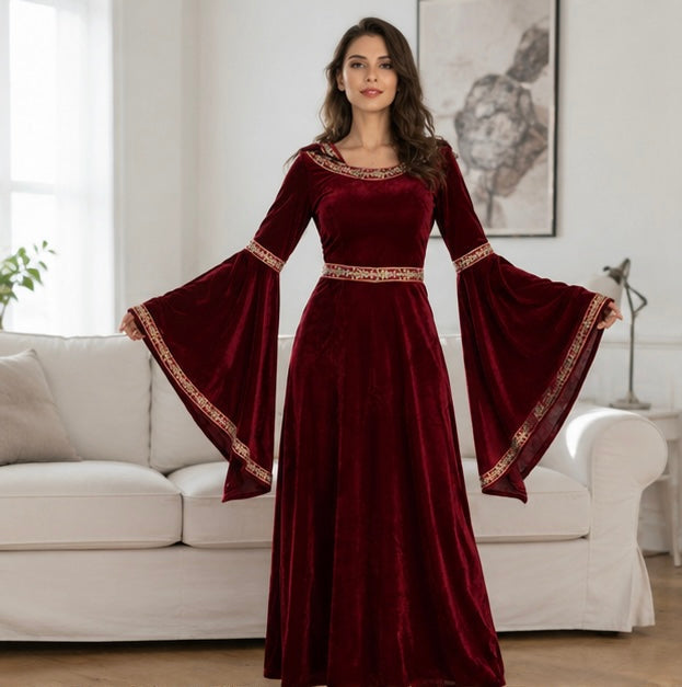 Robe gothique médiévale à capuche et manches évasées pour Halloween, cosplay, fêtes et événements | Sansoti