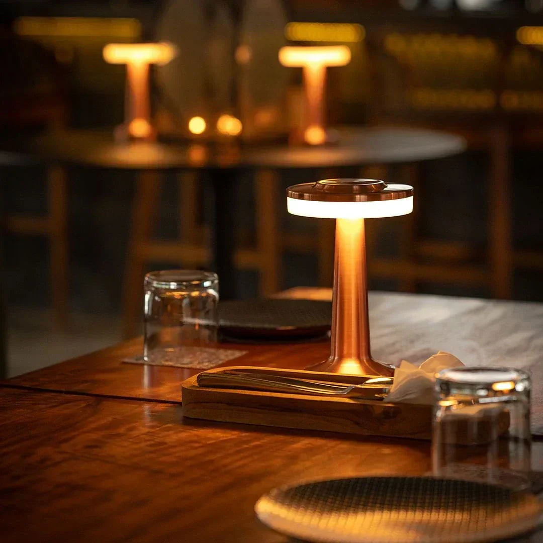 Tafellamp Draadloos Oplaadbaar Dimbaar Metaal LED 3 Lichtkleuren USB-C Goud Zilver Zwart Retro Restaurant Bar Nachtkastje Sfeerlamp Draagbaar | Sansoti