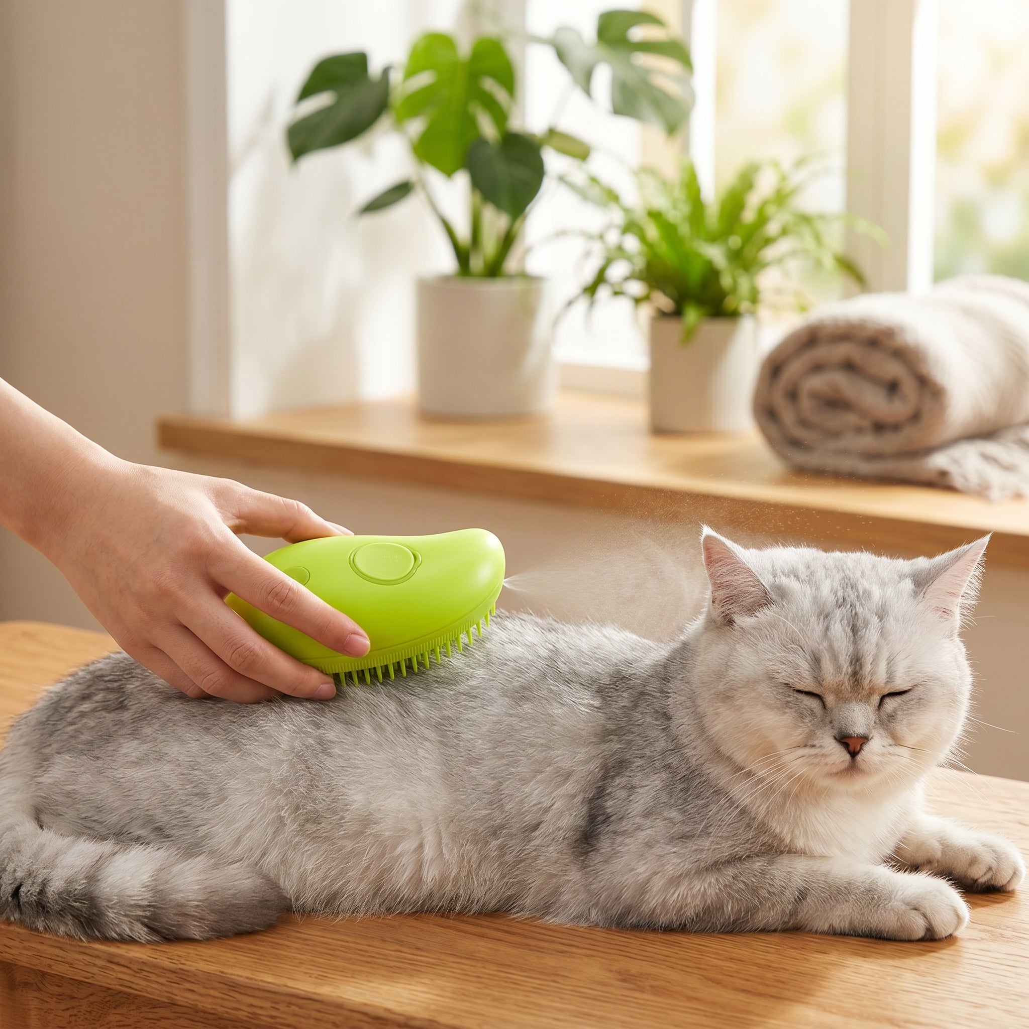 Opvouwbare Huisdierenkam met Versterkende Spray — Ontklitborstel met Watermist voor Verzorging van Honden en Katten | Sansoti