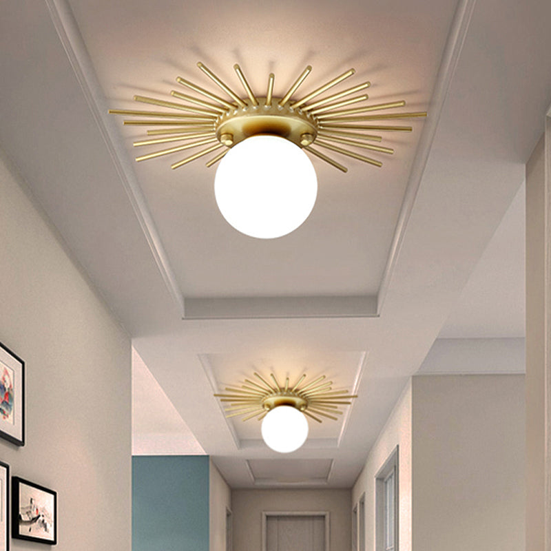 Glazen Plafondlamp Bol Matglas Minimalistisch Goud 25 cm 1 Lichtpunt Scandinavisch Design | Sansoti