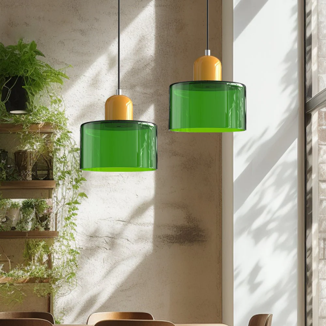 Lismeno Retro Hanglamp Glas 15cm Groen Oranje Eettafel Keuken Vintage Verlichting Compact | Sansoti