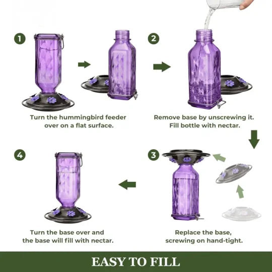 Glas-Kolibri-Futterstation 700ml mit sechs Blumen-Sitzplätzen, Ameisensperre und Aufhängehaken für Gartenvögel | Sansoti