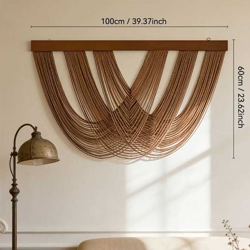 Wandpaneel aus Makramee im Boho-Stil aus Baumwolle 100x60 cm Minimalistische Wanddekoration aus Naturtextil für das Wohnzimmer | Sansoti