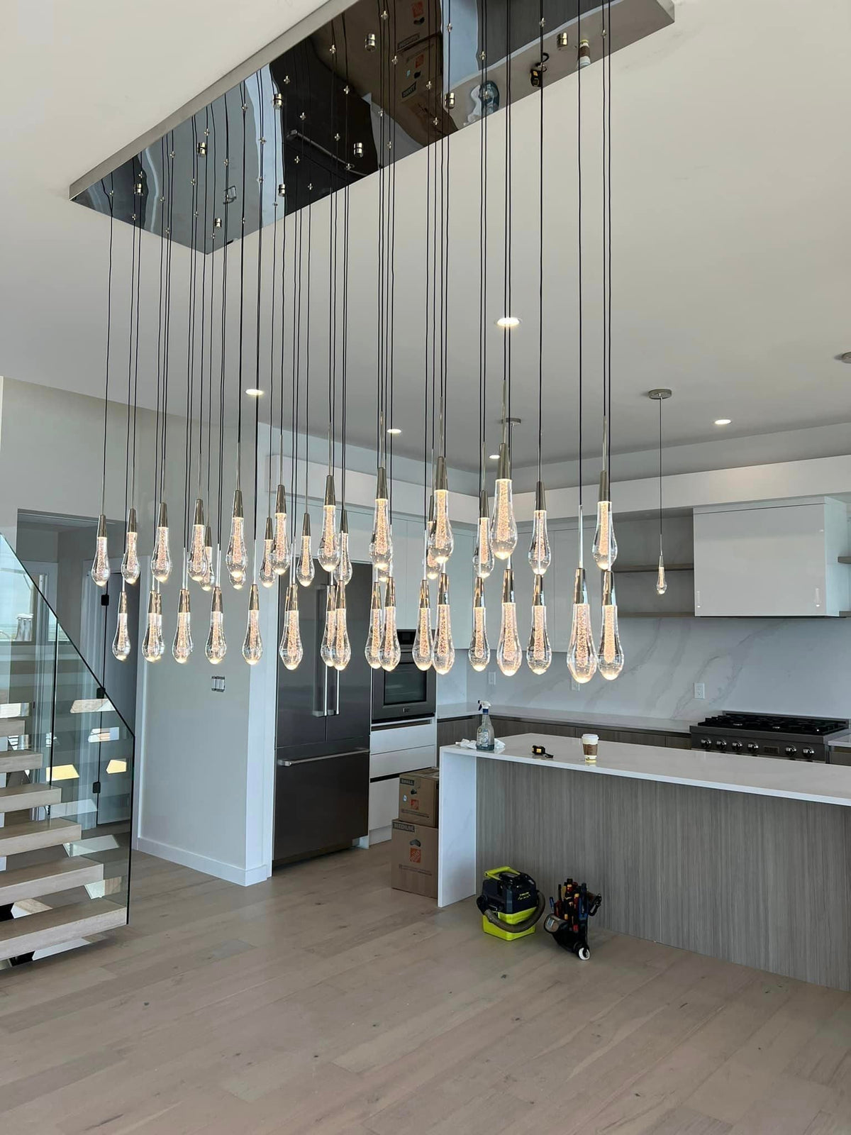 Lustre linéaire à LED, dimmable, réglable, en verre, suspension, 6 dimensions, laiton, bronze, nickel, pour salle à manger et salon | Sansoti