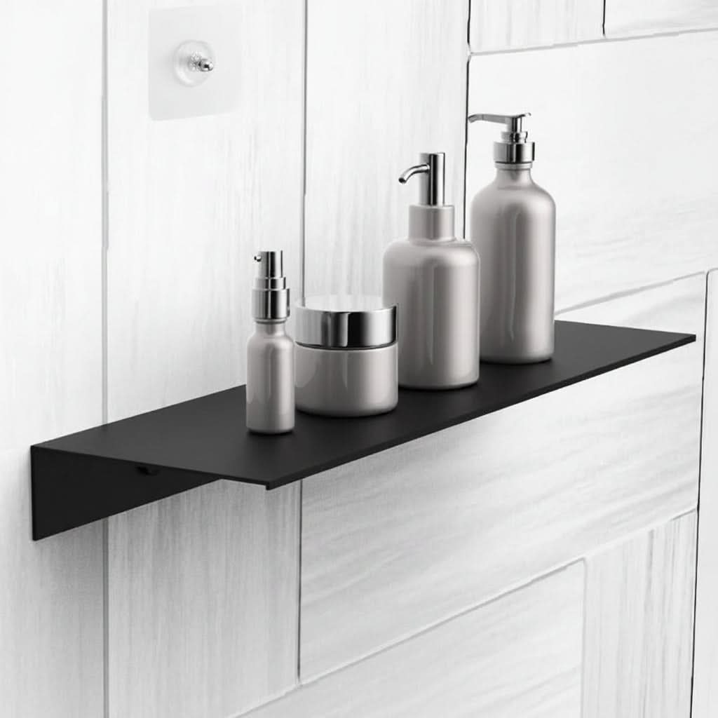 Étagère murale flottante sans perçage 30-50 cm, système de rangement pour salle de bains et cuisine, fixation adhésive, design minimaliste | Sansoti