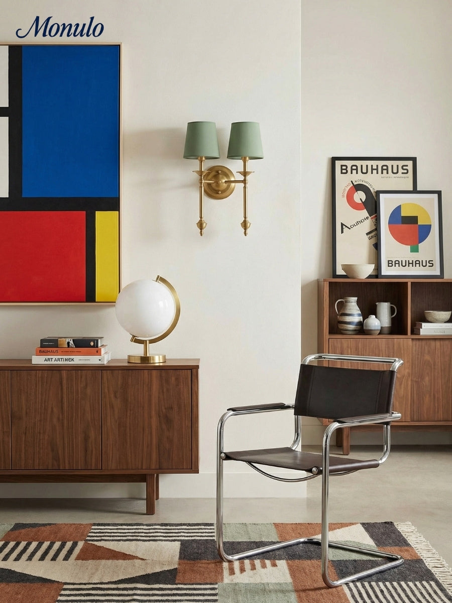 Stoffen Wandlamp met Vintage Koperen Afwerking – Sfeervolle Verlichting voor Hal, Slaapkamer en Woonkamer | Sansoti