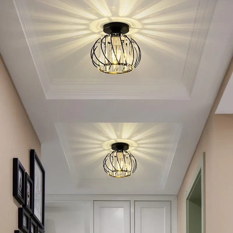 Crystal Ceiling Light Metal Gold Black E27 Entrance Bedroom Hallway Living Room Dining Room Hallway Luxury Interior | Sansoti