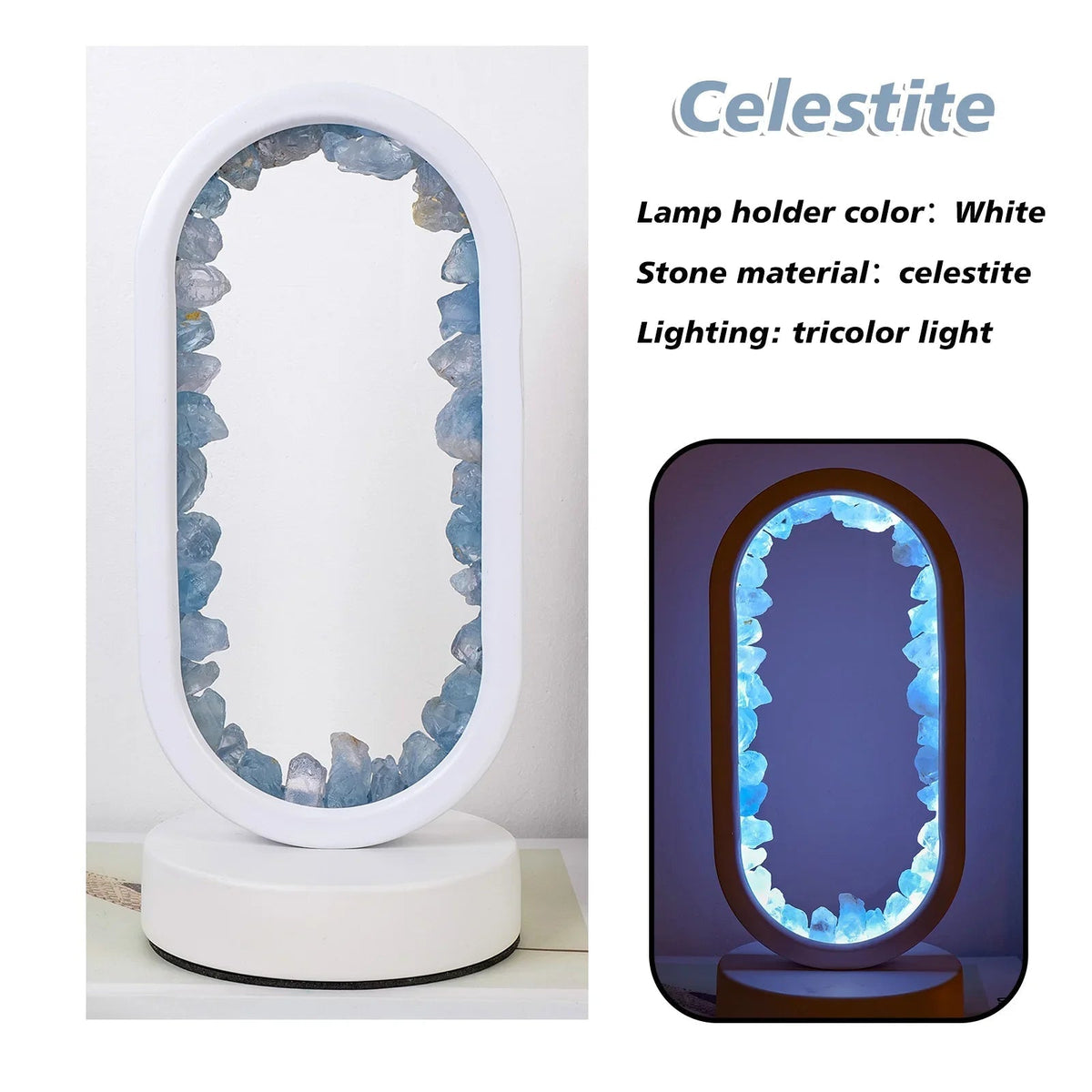 Handgemaakte Edelsteenlamp Amethist Celestiet Kristal Sfeerverlichting Ontspanning Meditatie Yoga Slaapkamer | Sansoti